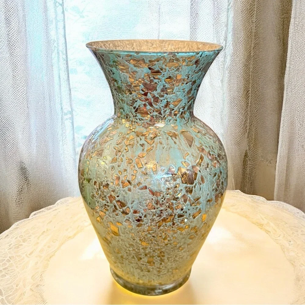 Signed Hastey Cat 1999 24k Gold Fused Art Mosaic Glass Vase